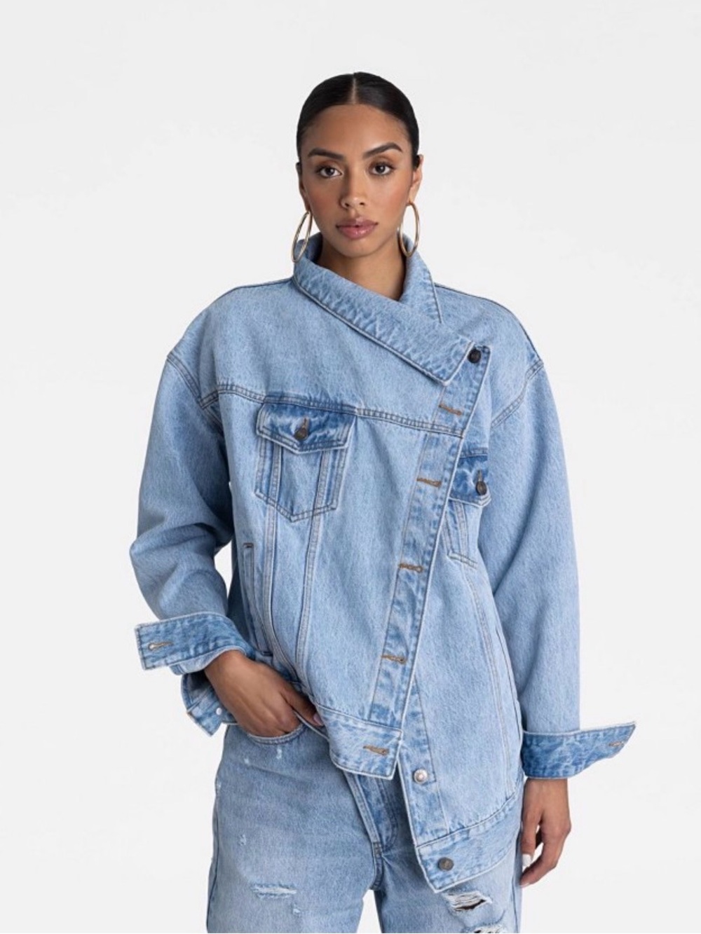Oversized Light Blue Denim Jacket - Women's Jean Coat b186